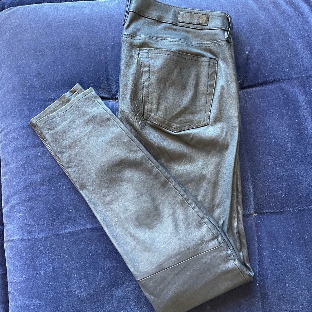 AG Adriano Goldschmied Dark Grey Leather Super Skinny "The Legging"